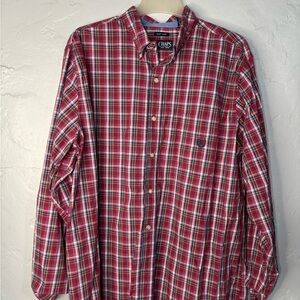 Chaps Men's Red and White Plaid Shirt A-2